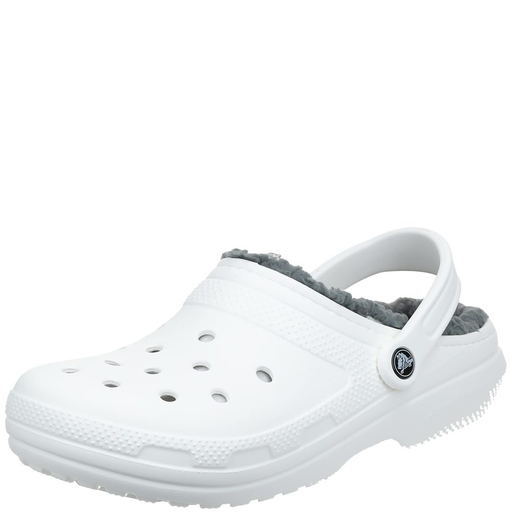 CROCS CLASSIC LINED CLOG WHITE/GREY MEN'S 13, WOMEN'S 15 MEDIUM